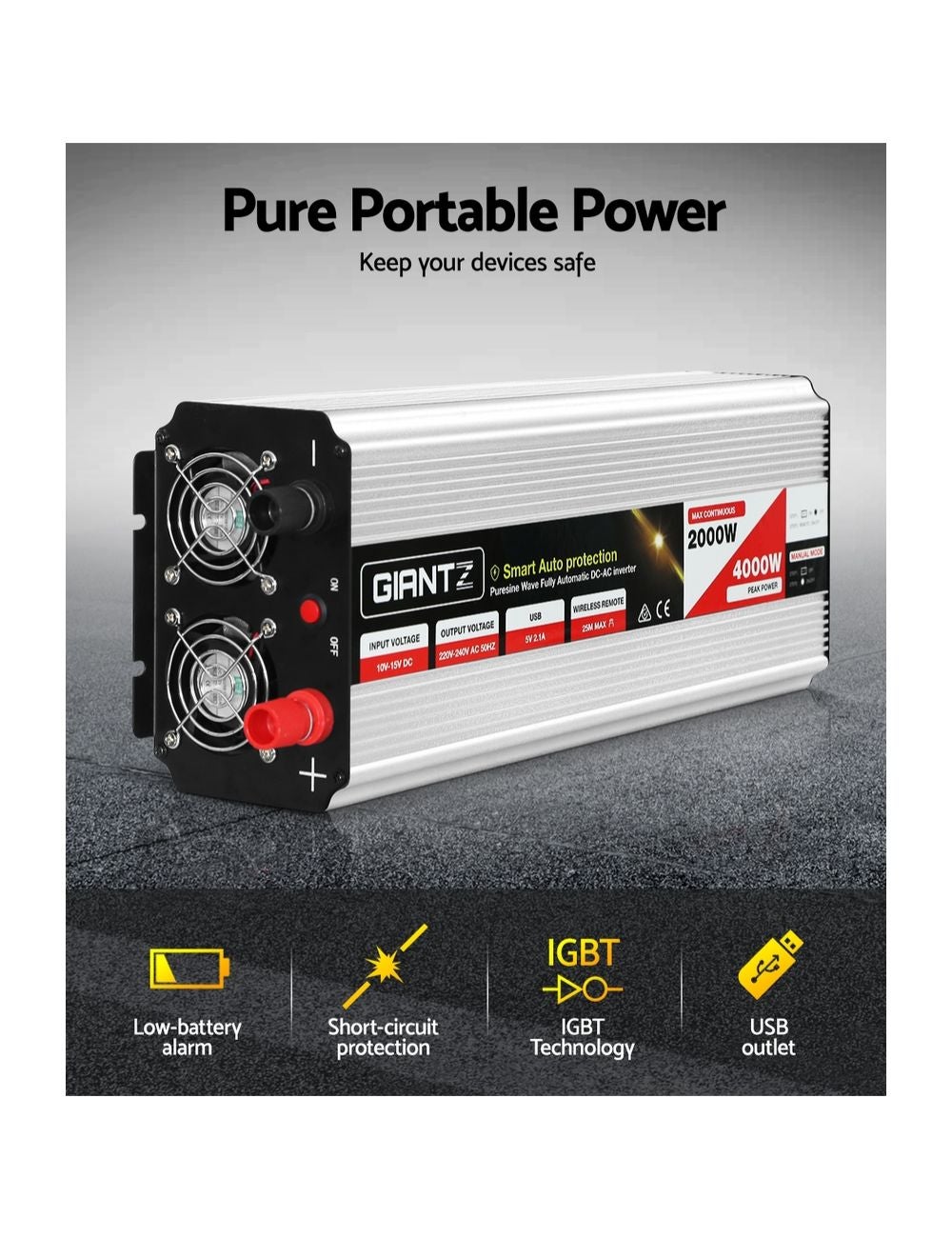 Giantz Power Inverter 2000W Or 4000W Pure Sine Wave 12V 240V Camping