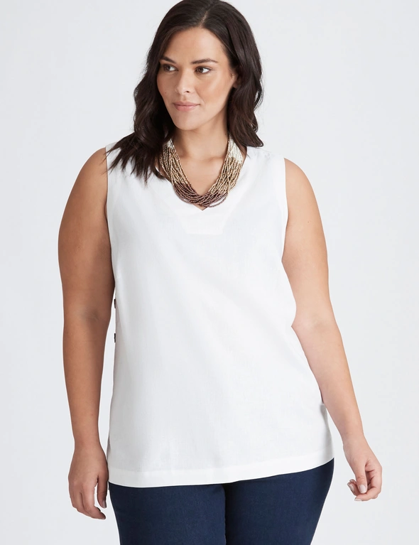 Autograph Linen Blend Sleeveless V-Neck Shell Top, hi-res image number null