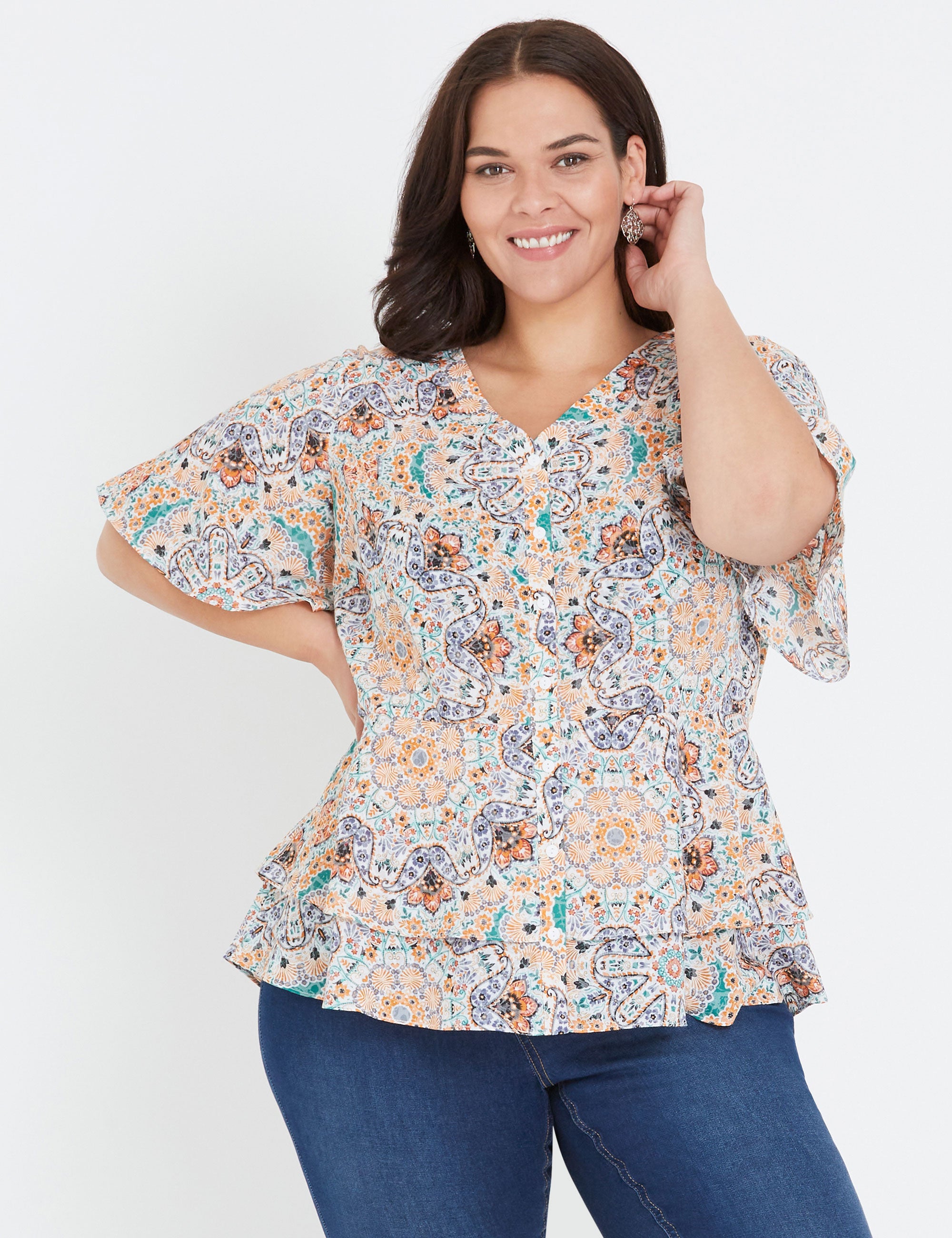 Autograph Woven Short Sleeve Peplum | Noni B