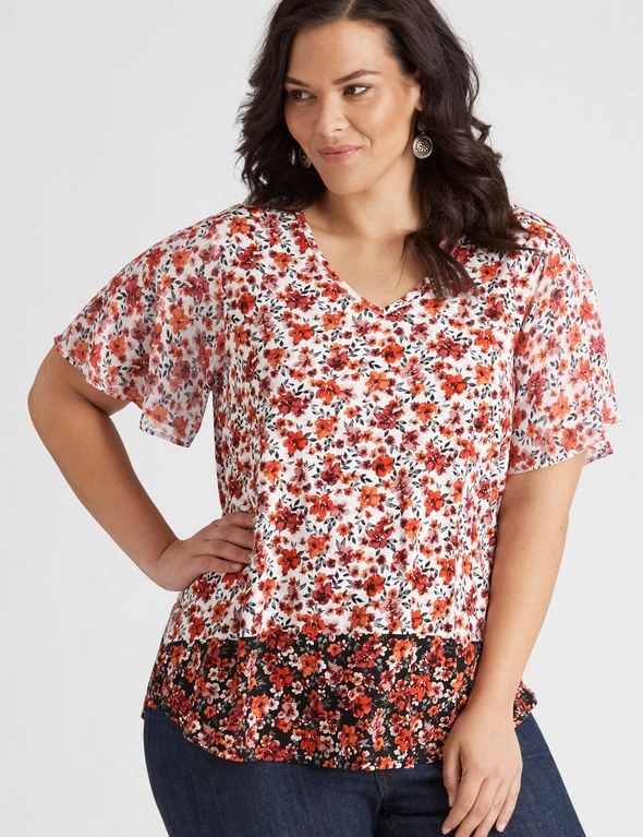 Autograph Mix Media Ruffle Sleeve Top, hi-res image number null