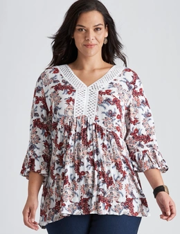 Autograph Woven Peasant Fluted Sleeve Top