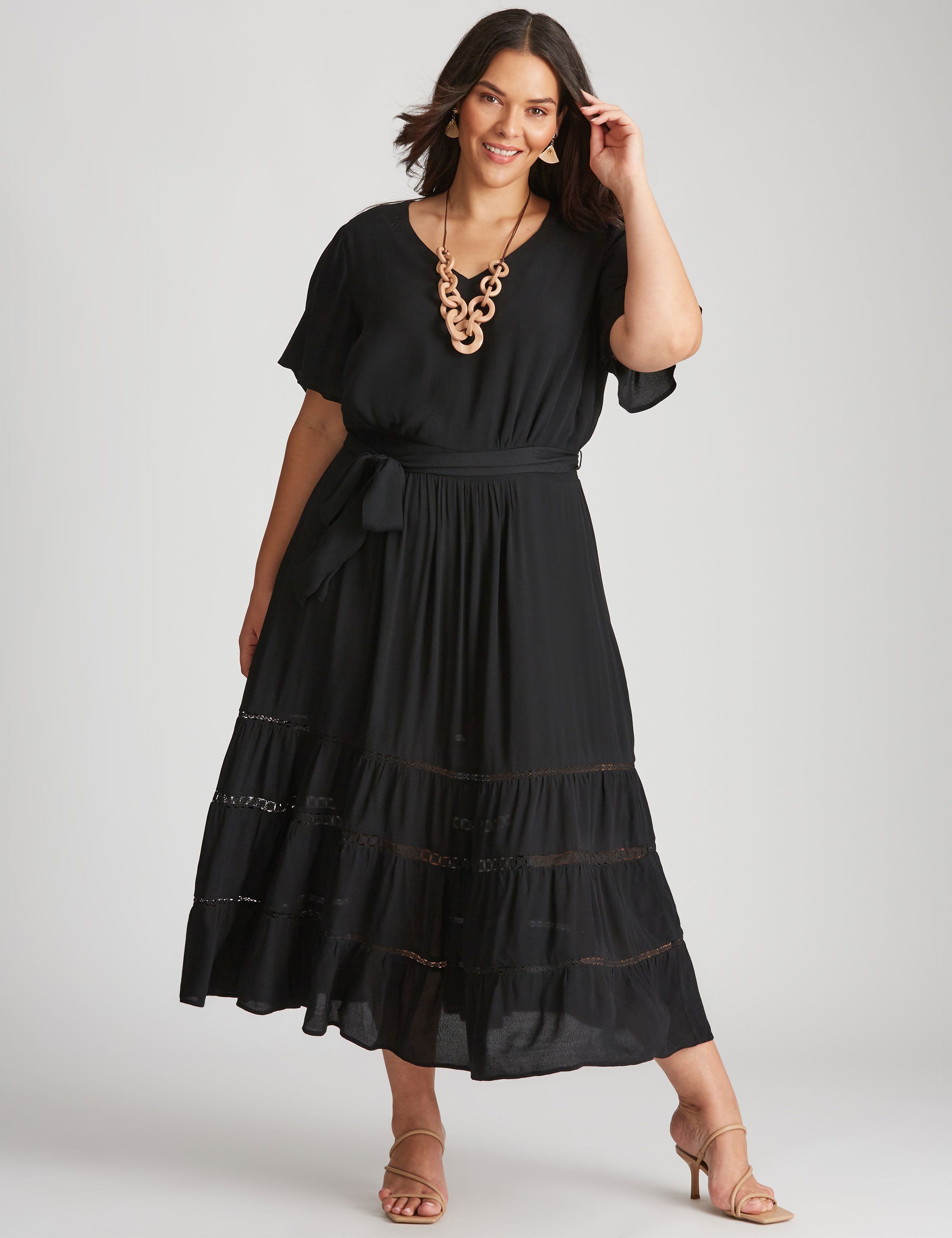 Autograph Woven Tiered Maxi Lace Trim Dress | EziBuy Australia