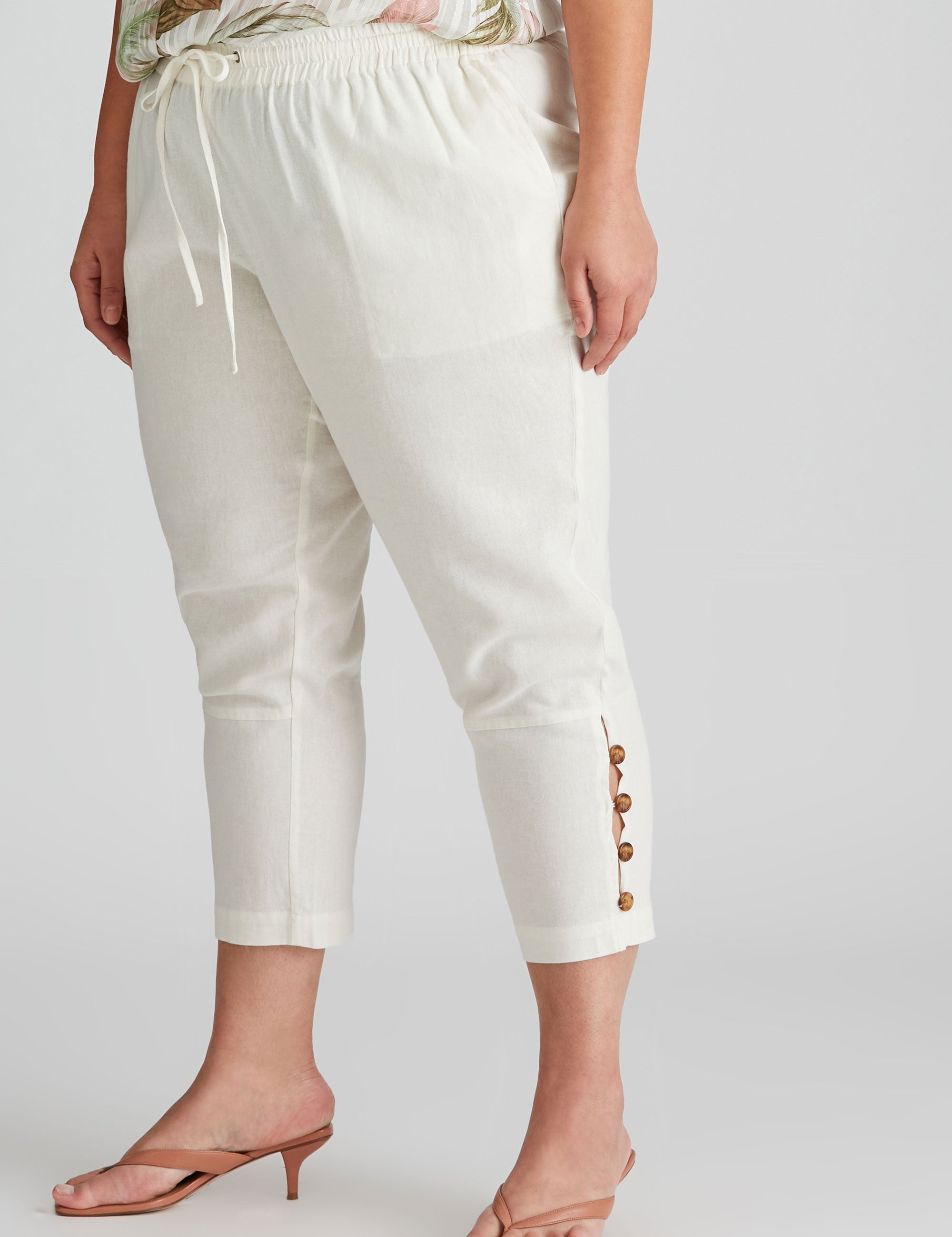 Autograph Woven Ankle Length Button Trim Linen Pants | Autograph