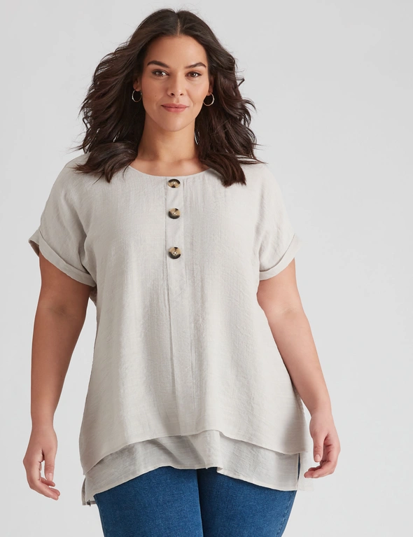 Autograph Woven Extended Sleeve Button Top, hi-res image number null
