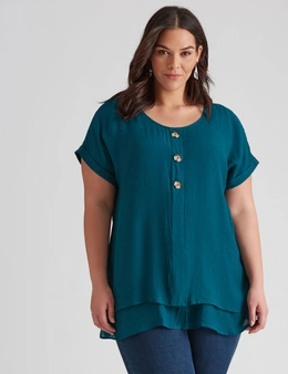 Autograph Woven Extended Sleeve Button Top
