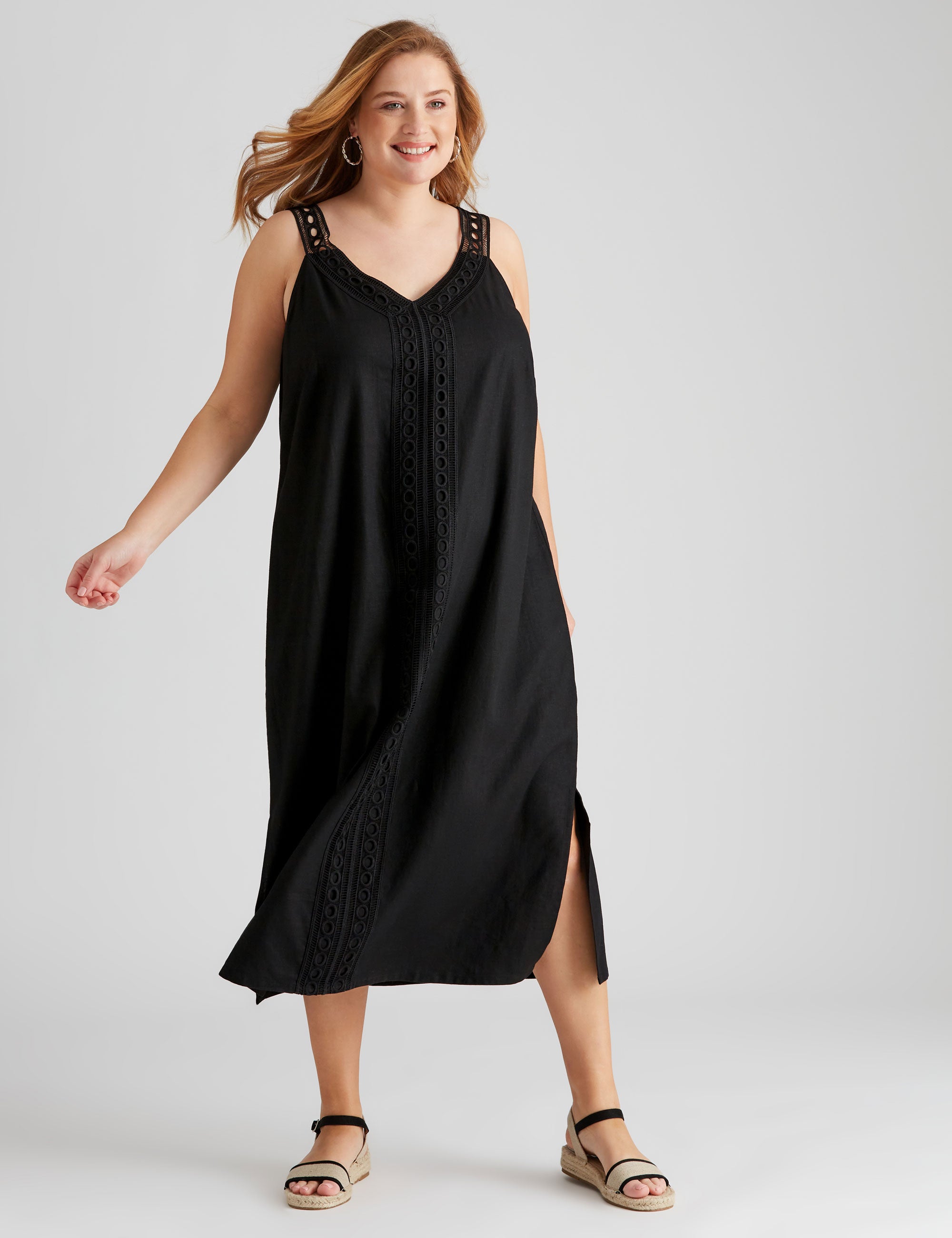 Autograph Woven Lace Trim Midi Dress | EziBuy Australia
