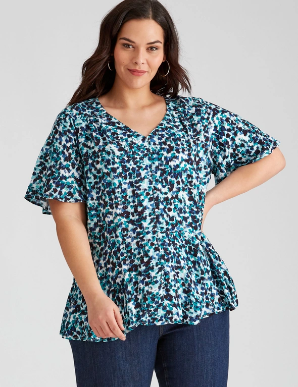 Autograph Woven Flutter Sleeve Peplum Top, hi-res image number null