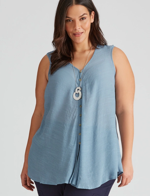Autograph Woven Sleeveless Button Trim Trapeze Top, hi-res image number null