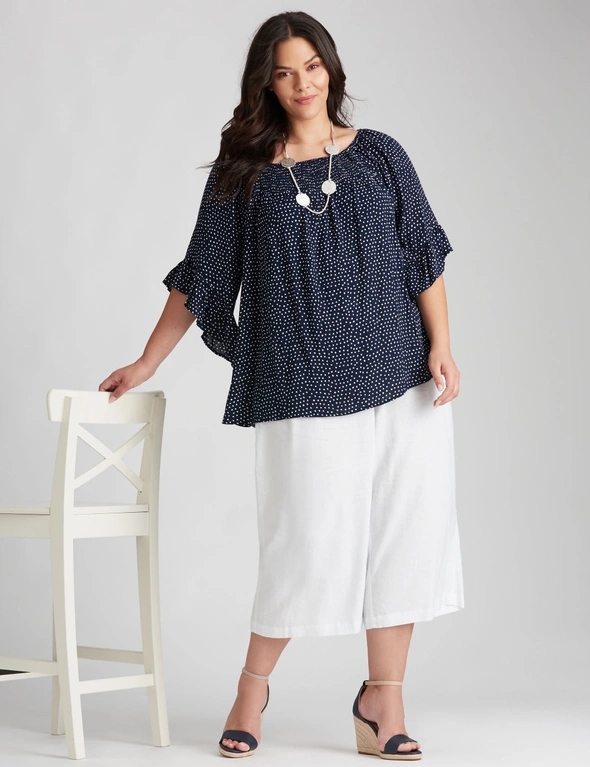 Autograph Woven Shirred 3/4 Sleeve Off the Shoulder Top, hi-res image number null