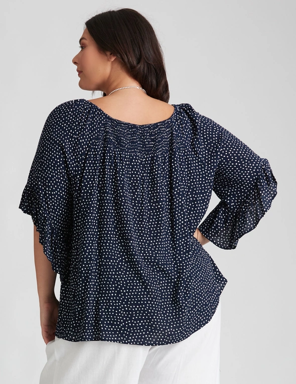 Autograph Woven Shirred 3/4 Sleeve Off the Shoulder Top, hi-res image number null