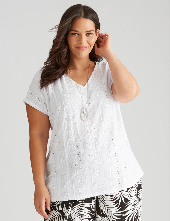Autograph Knitwear Short Sleeve Textured Lace Top, hi-res image number null