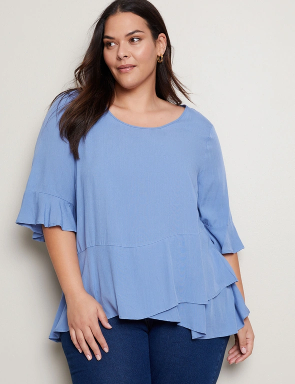 Autograph Woven Elbow Sleeve Ruffle Top, hi-res image number null