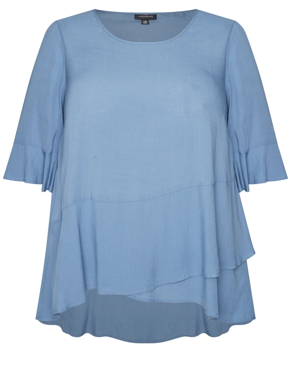 Autograph Woven Elbow Sleeve Ruffle Top, hi-res image number null