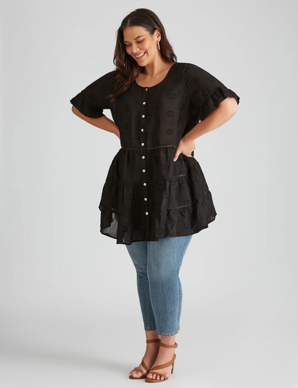 Autograph Woven Short Sleeve Frill Button Tunic, hi-res image number null