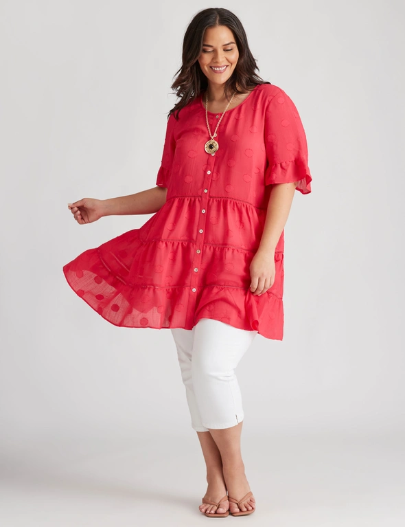 Autograph Woven Short Sleeve Frill Button Tunic, hi-res image number null