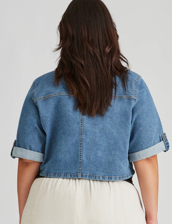 Autograph Woven Elbow Sleeve Denim Crop Jacket, hi-res image number null