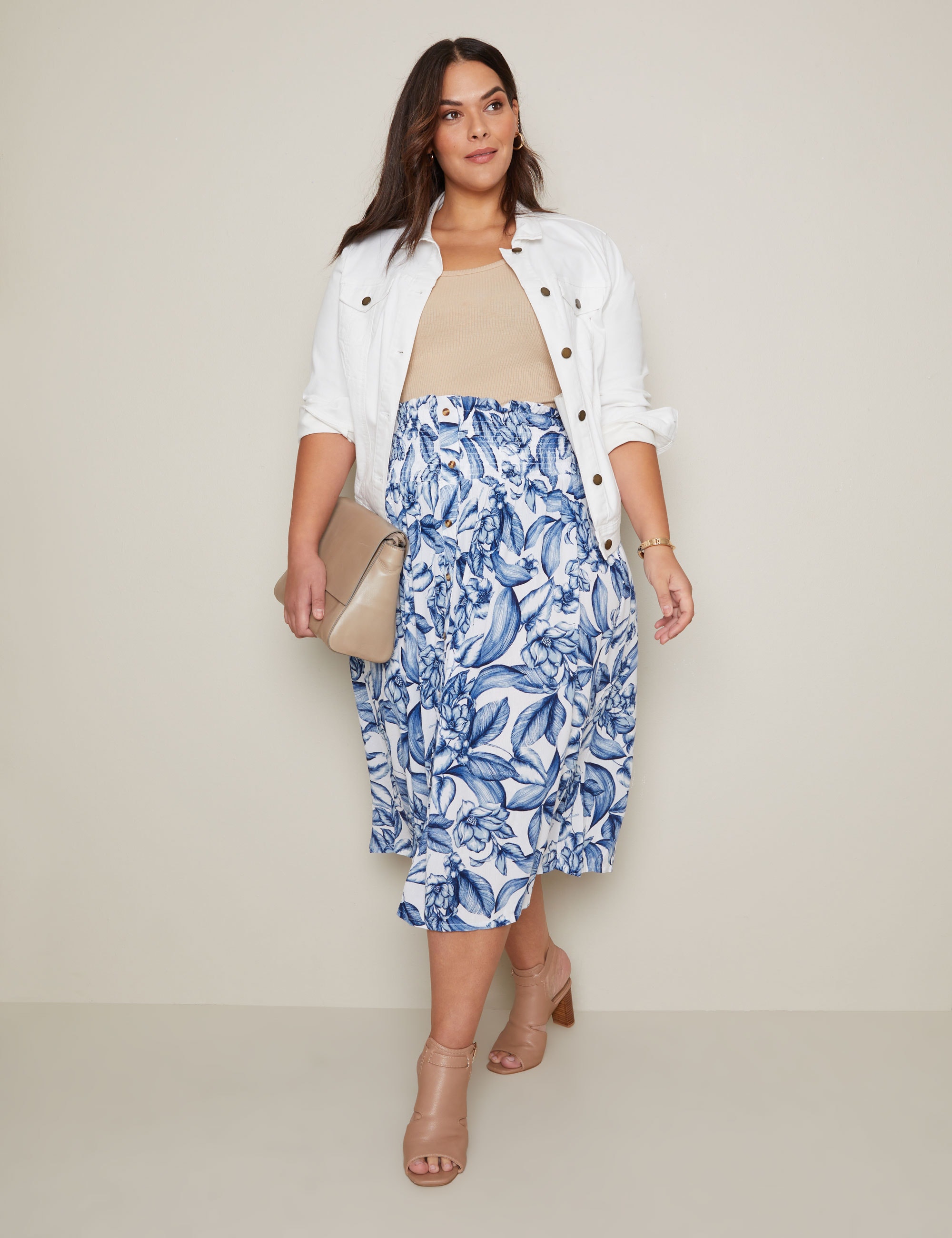 AUTOGRAPH Plus Size Womens Skirts Midi Summer Blue Floral A Line