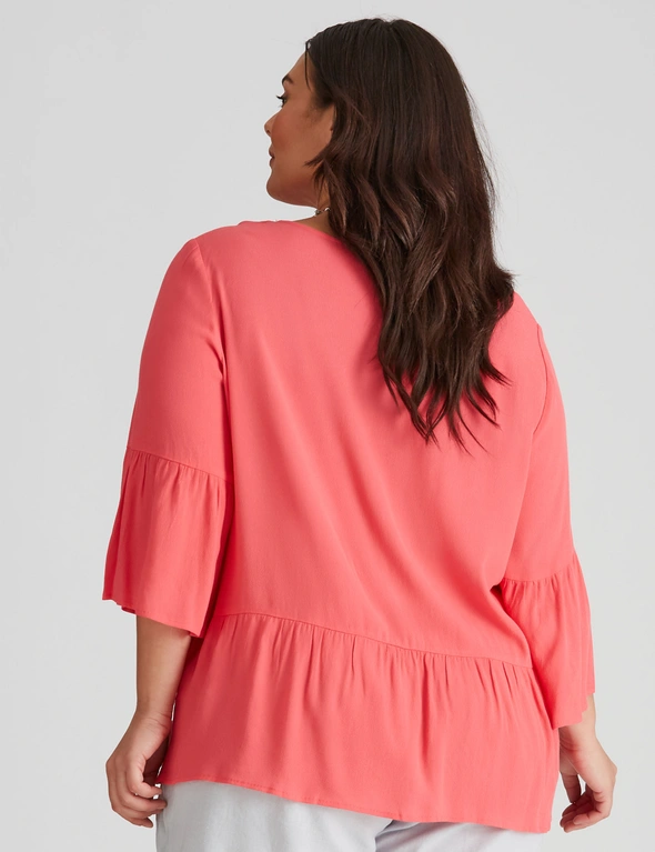 Autograph Woven 3/4 Sleeve Flounce Hem Top, hi-res image number null