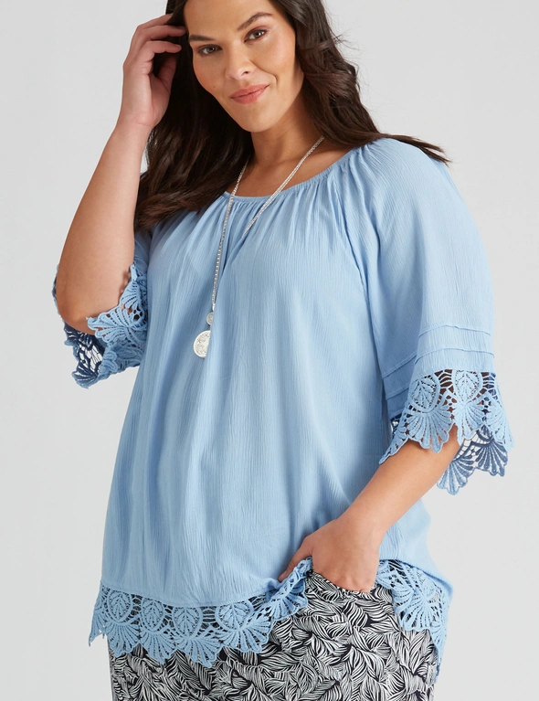 Autograph Woven Lace Trim Peasant Top, hi-res image number null