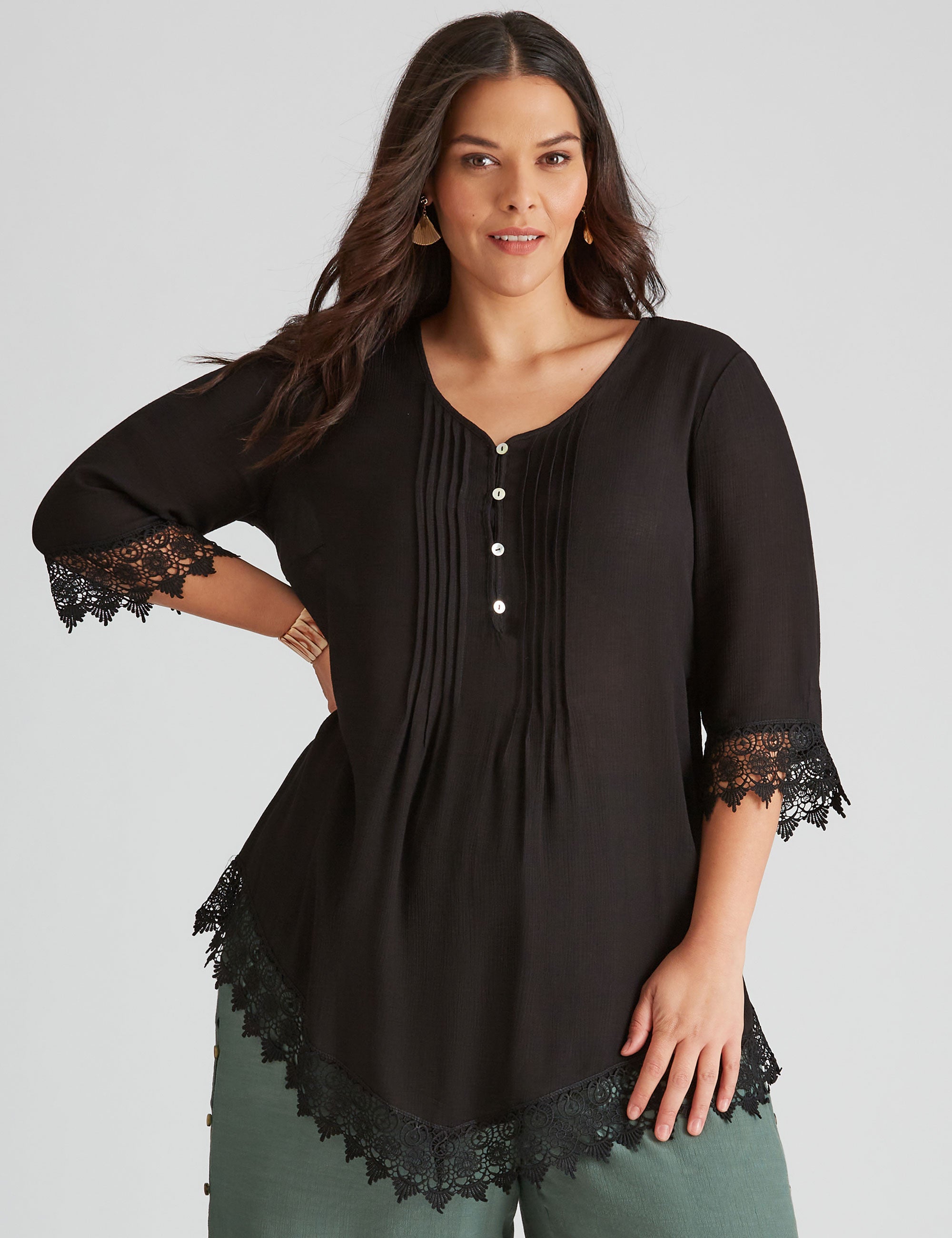 Autograph Woven Pintuck Lace Tunic | Autograph