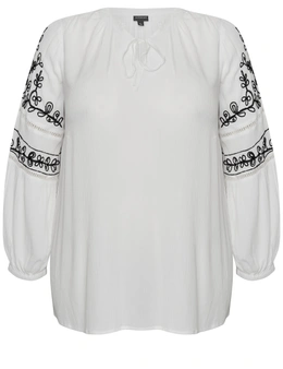 Autograph Woven Embroidered Peasant Top
