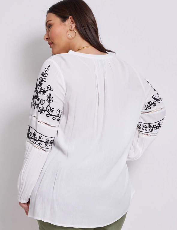 Autograph Woven Embroidered Peasant Top, hi-res image number null