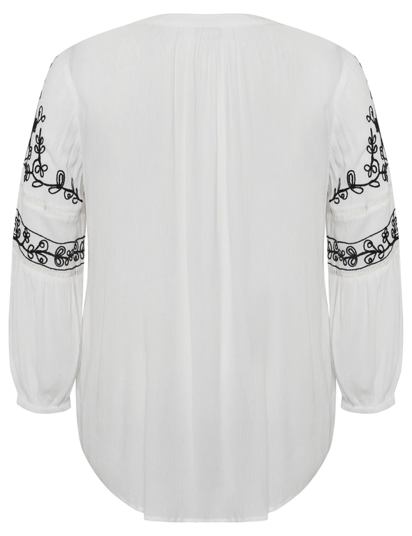 Autograph Woven Embroidered Peasant Top, hi-res image number null