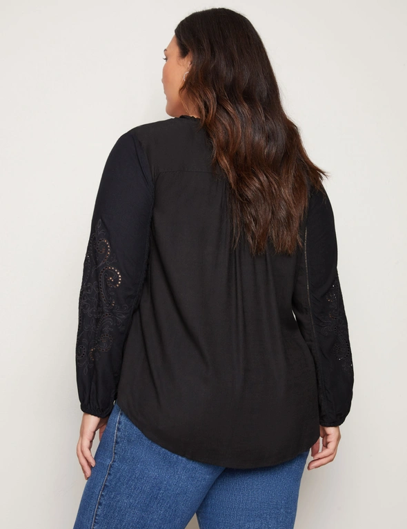 Autograph Woven Long Sleeve Cut Out Peasant Top, hi-res image number null