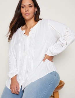 Autograph Woven Long Sleeve Cut Out Peasant Top