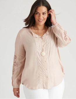 Autograph Woven Long Sleeve Cut Out Peasant Top