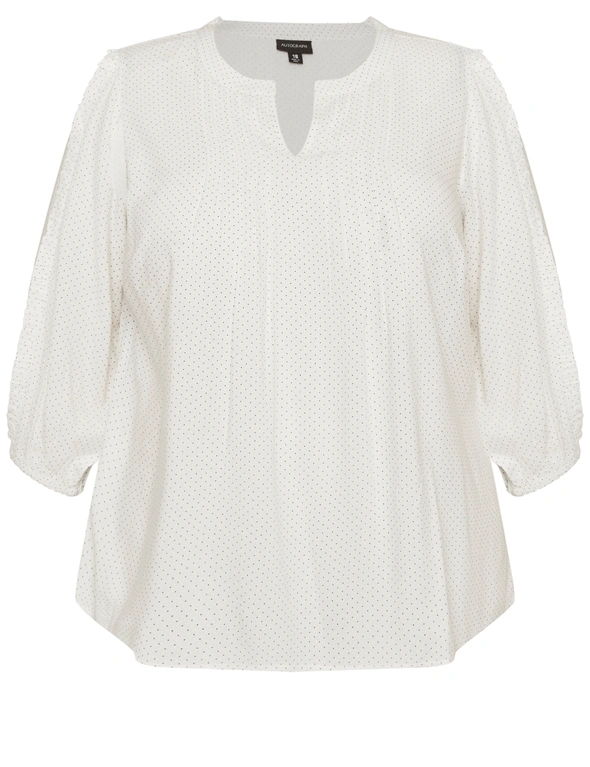 Autograph Woven Ruffle 3/4 Sleeve Pintuck Top, hi-res image number null