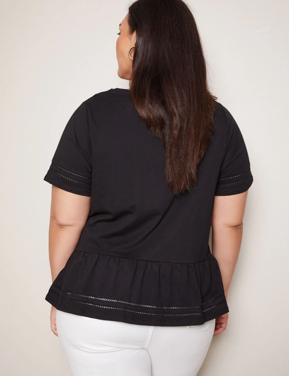 Autograph Knitwear Short Sleeve Embroidered Peplum Top, hi-res image number null