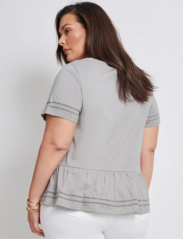 Autograph Knitwear Short Sleeve Embroidered Peplum Top, hi-res image number null