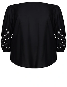 Autograph Woven Off The Shoulder Embroidered Top