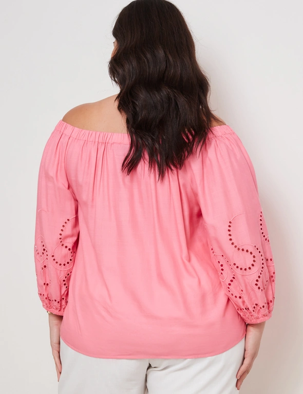 Autograph Woven Off The Shoulder Embroidered Top, hi-res image number null