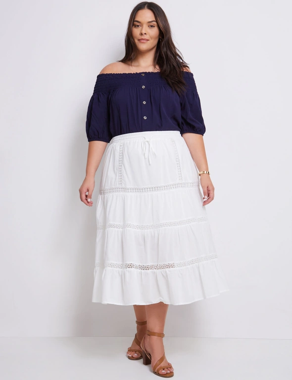 Autograph Woven Lace Trim Midi Skirt, hi-res image number null