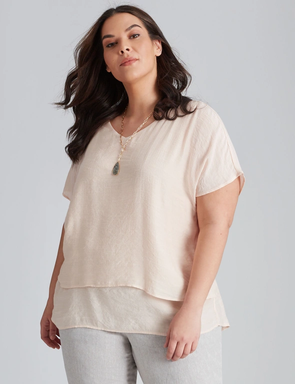 Autograph Extended Sleeve Double Layer V Neck Top, hi-res image number null