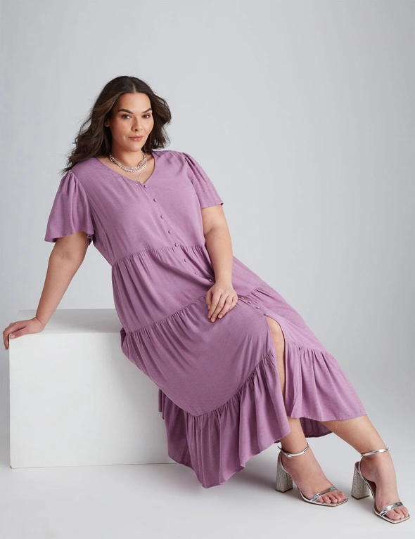 Autograph Woven 3/4 Sleeve Tiered Midi Dress, hi-res image number null