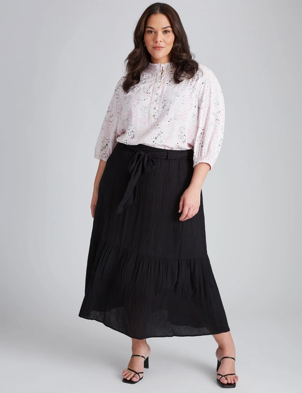 Autograph Woven Belted Midi Tiered Skirt, hi-res image number null