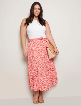 Autograph Woven Belted Midi Tiered Skirt