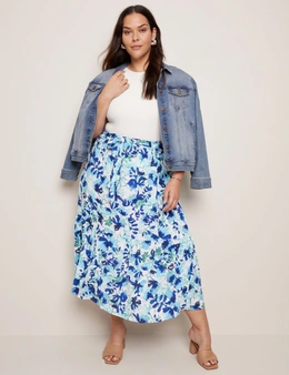 Autograph Woven Belted Midi Tiered Skirt
