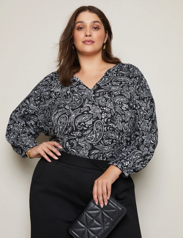 Autograph Woven 3/4 Sleeve Smocked Shoulder Top, hi-res image number null