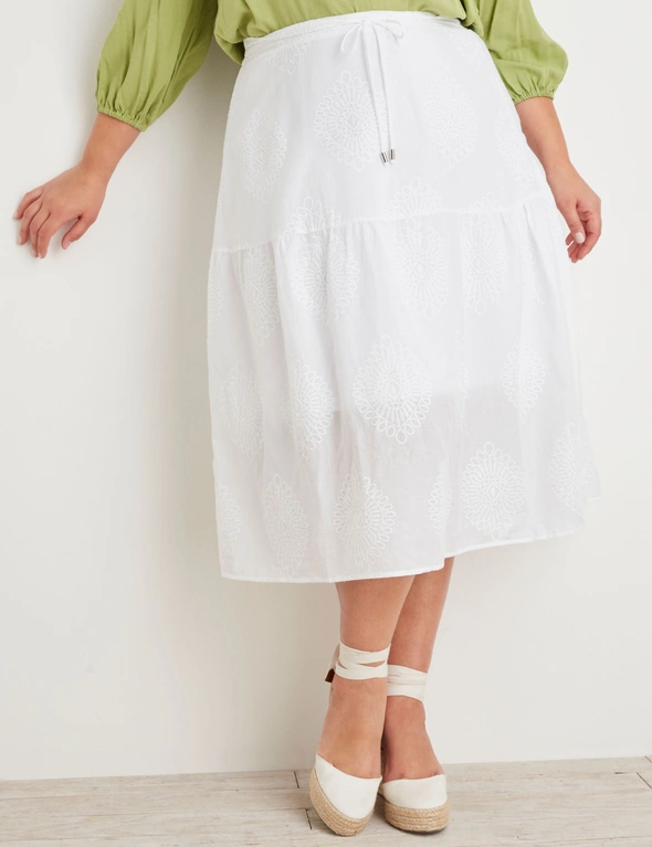 Autograph Woven Embroidered Chiffley Midi Skirt, hi-res image number null