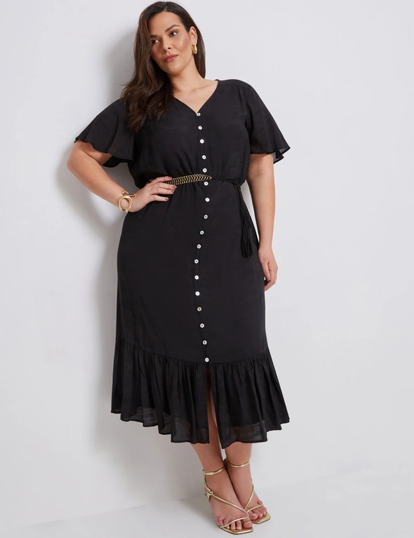 Autograph Woven Flutter Frill Midi Dress, hi-res image number null