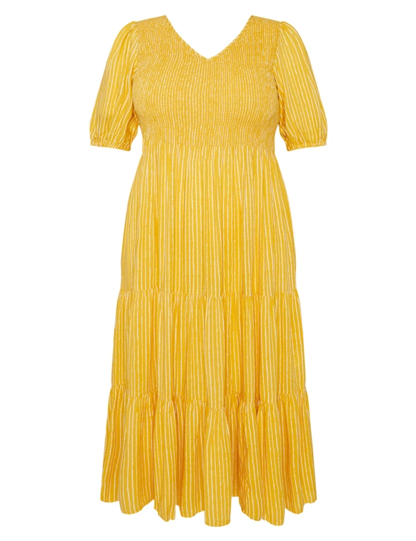 Autograph Woven Elbow Sleeve V Neck Smocked Maxi Dress, hi-res image number null