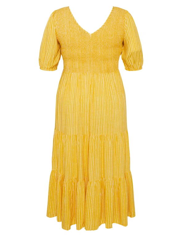 Autograph Woven Elbow Sleeve V Neck Smocked Maxi Dress, hi-res image number null