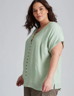 Autorgaph Woven Extended Sleeve Button Through Double Layer Top