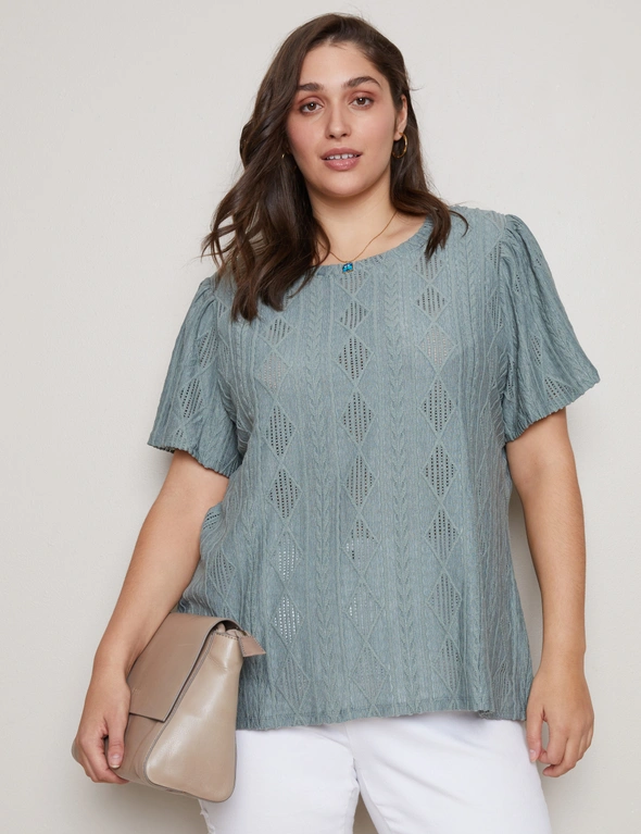 Autograph Short Sleeve Lace Texture Knitwear Top, hi-res image number null