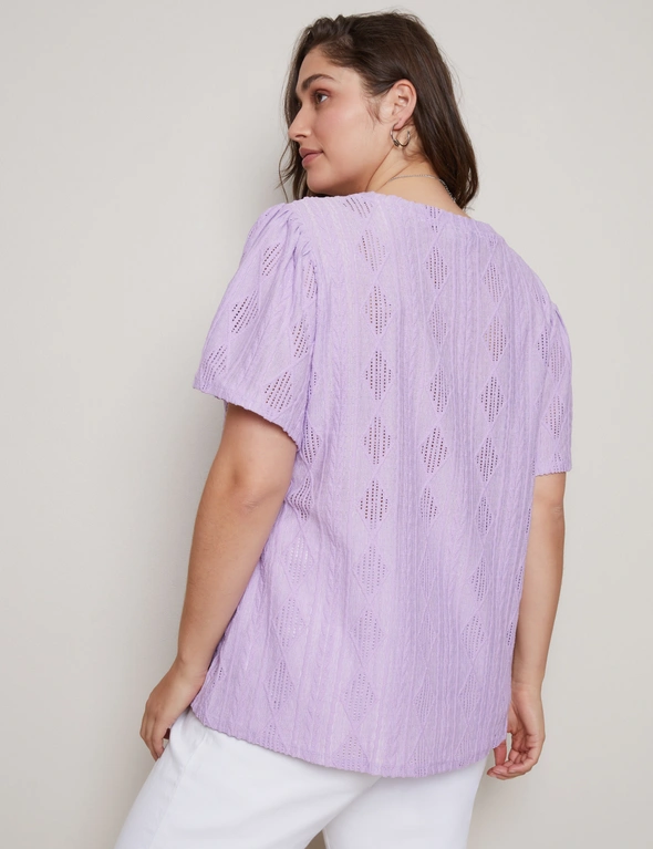 Autograph Short Sleeve Lace Texture Knitwear Top, hi-res image number null