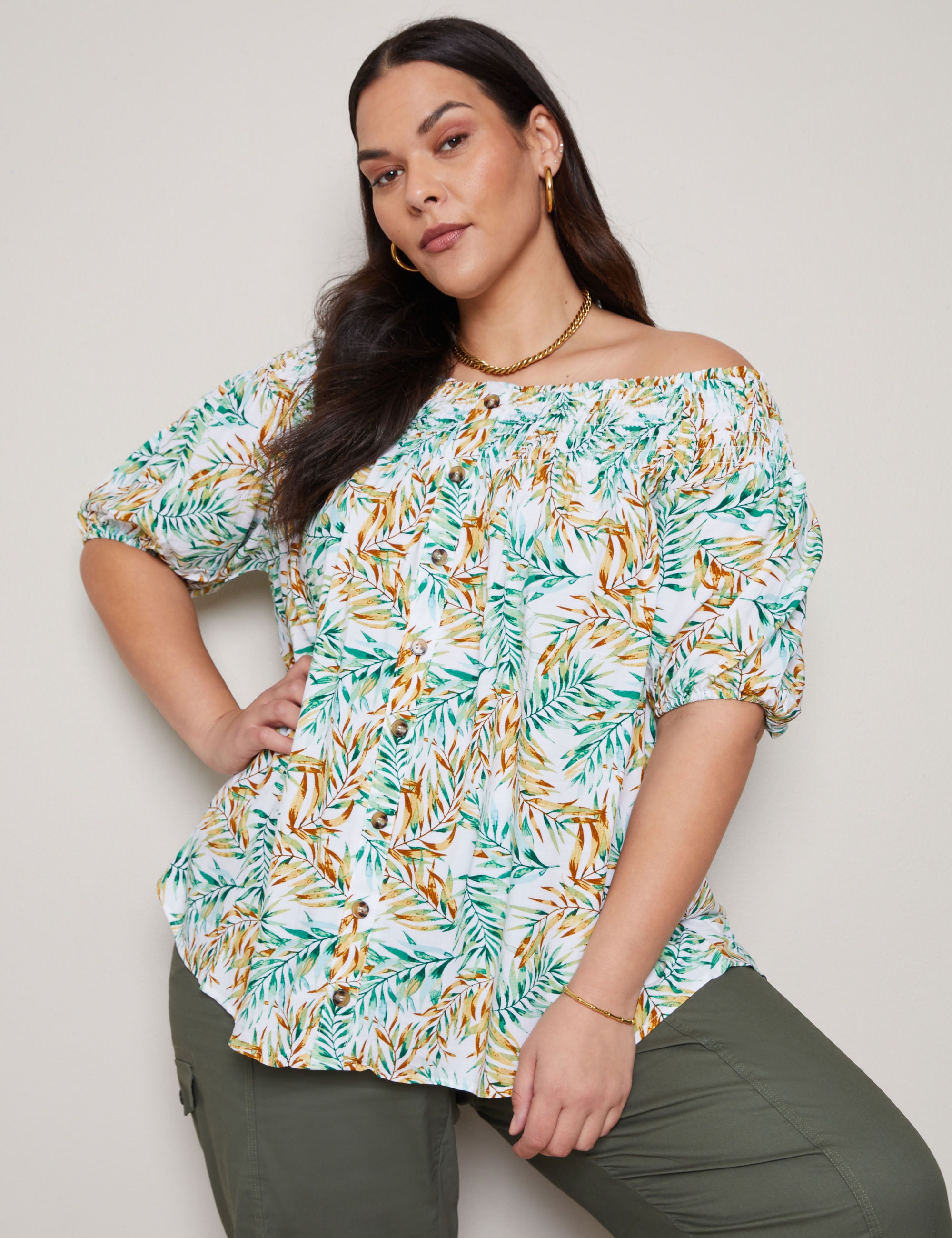 Smocked off the shoulder top hot sale plus size